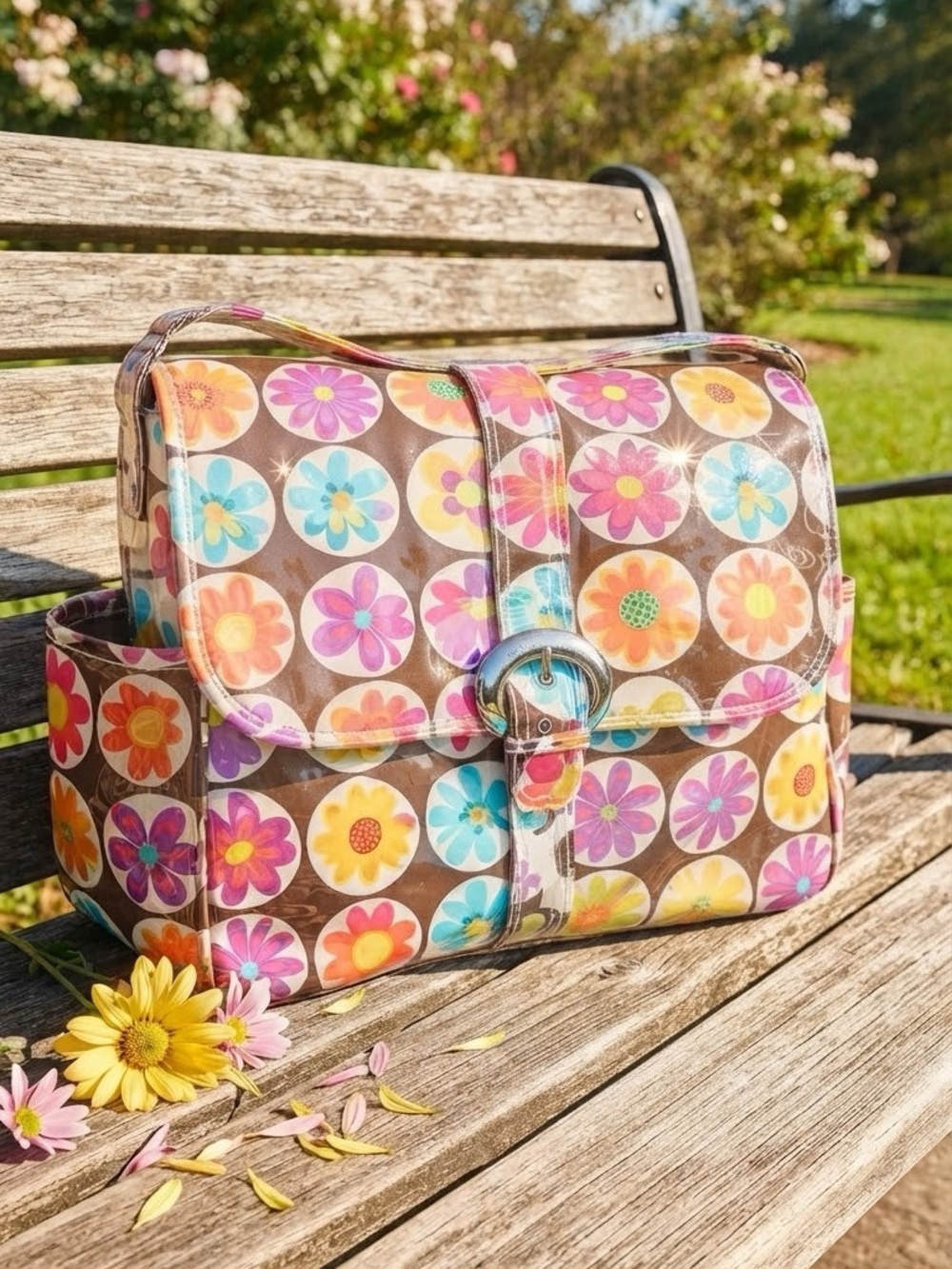 NEW Kalencom® Laminated Buckle Diaper Bag Floral Multicolor Multi-Pouch Set